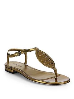 Bottega Veneta Woven Metallic Leather Sandals   Bronze