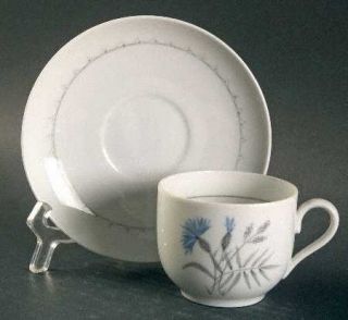 Bing & Grondahl Cornflower Flat Cup & Saucer Set, Fine China Dinnerware   All Wh