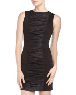 Ruched Leather Center Dress, Black