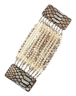 Pearly Bead Snake Print Magnetic Bracelet, Smoke