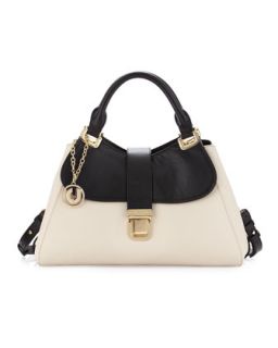 Becky Trapezoidal Satchel Bag, Black/Beige