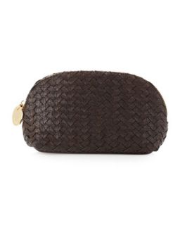 Snake Embossed Basketwoven Cosmetic Case, Brown