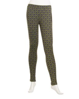 Triangle Print Ponte Pants, Navy/Olive