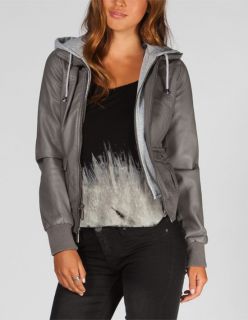 Fleece Hooded Womens Faux Leather Jacket Grey In Sizes Small, Medium,