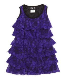 Floral Lace Tiered Tank Dress, Purple, 4 6X