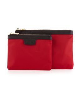 Two Piece Saffiano Trim Nylon Cosmetic Bag Boxed Set, Red