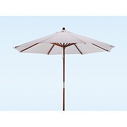 Premium 9 foot Round Natural White Wood Patio Umbrella (Natural whiteMaterials: Wood and polyesterPole materials: WoodWeatherproof Shade UV Protection Weight: 15 poundsDimensions: 96 inches high x 108 inches wide x 108 inches deepAssembly Required )