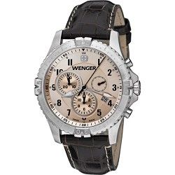 Wenger Mens Squadron Chrono Watch   Copper Dial/Brown Leather Strap