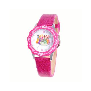Disney Princesses Glitz Tween Pink Leather Strap Watch, Girls