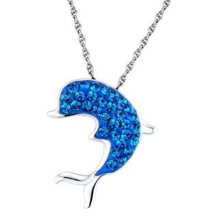 Sterling Silver Blue Crystal Dolphin Pendant, Womens