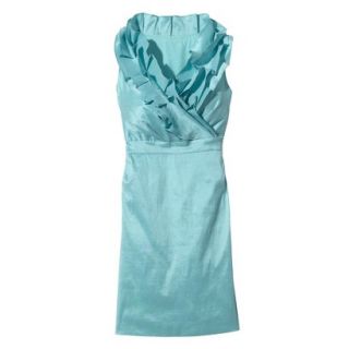 Womens Plus Size Shantung V Neck Ruffle Dress   Sunbleached Turquoise   28W