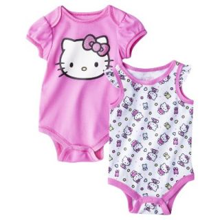 Hello Kitty Newborn Girls 2 Pack Bodysuit   Pink 3 6 M