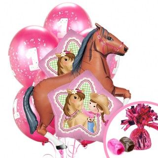 Pink Cowgirl 1st Birthday Balloon Bouquet