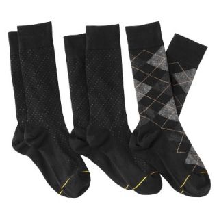 Auro a Gold Toe Brand Mens 3pk Dress Socks   Black Argyle/Pin Dots