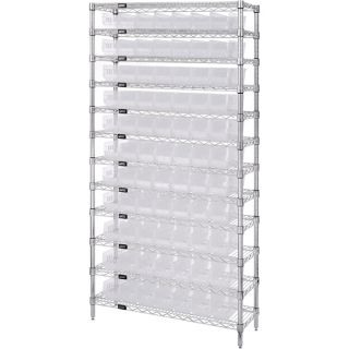 Quantum Storage Wire Shelving System with 77 Clear Bins   12 Shelf Unit, 36