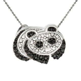 Sterling Silver Diamond Accent Panda Necklace   Black
