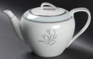 Noritake Bluebell Teapot & Lid, Fine China Dinnerware   Blue Band, Blue Flowers,