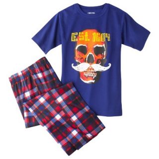 Cherokee Boys 2 Piece Short Sleeve Skeleton Pajama Set   Blue XS