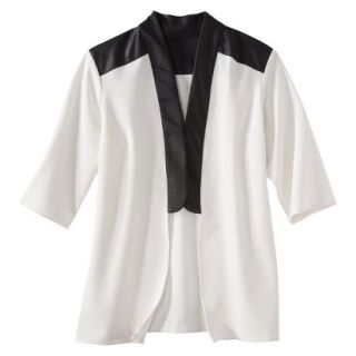 labworks Womens Plus Size Faux Leather Trim Tuxedo Jacket   White 3