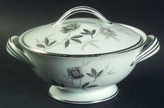 Noritake Rosamor Sugar Bowl & Lid, Fine China Dinnerware   Gray Roses,Platinum,G