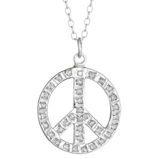 Sterling Silver Peace Pendant Necklace with Diamond Accents   White