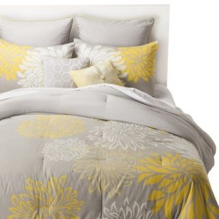 Anya 8 Piece Floral Print Bedding Set   Gray/Yellow (King)