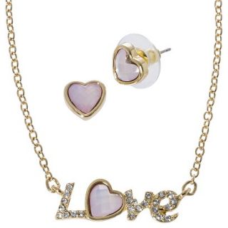 Lonna & Lilly Love Necklace and Earring Set with Stone   Gold/Pink