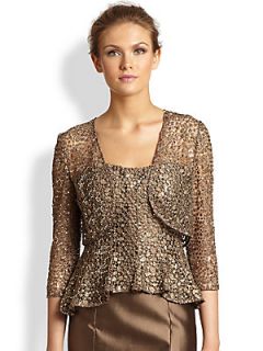 Kay Unger Sequined Lace Shrug   Bronze