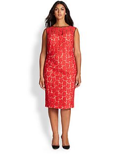 ABS, Sizes 14 24 Sleeveless Lace Sheath Dress   Red