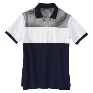 Mens Classic Fit Colorblock Polo Shirt Navy White grey stripe Voyage L