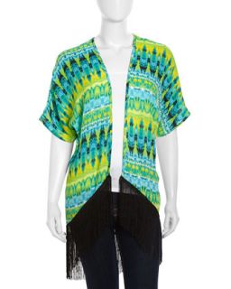 Tie Dye Kimono Shirt, Aqua/Lime/Black
