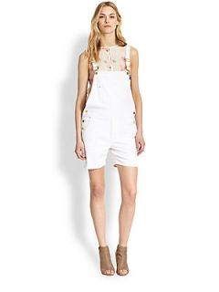 FRAME Garcon Denim Overall Shorts   Blanc