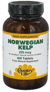 Country Life   Norwegian Kelp Trace Mineral Supplement 225 mcg.   300 Tablets