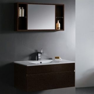 Vigo 35 inch Single Bathroom Vanity with Mirror and Shelves   Wenge