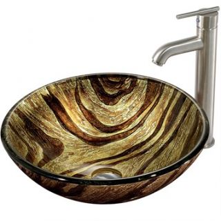 VIGO Zebra Glass Vessel Sink and Faucet Set in Brushed Nickel