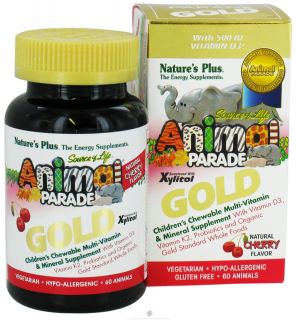 Natures Plus   Source Of Life Animal Parade Gold Childrens Multi Vitamin & Mineral Supplement Natural Cherry Flavor   60 Chewable Tablets