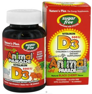 Natures Plus   Source Of Life Animal Parade Vitamin D3 Childrens Chewable Natural Black Cherry Flavor 500 IU   90 Chewable Tablets