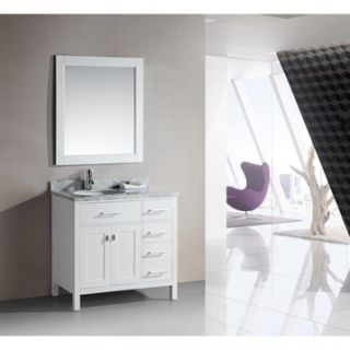 Design Element London 36 Single Vanity with Drawers on the Right   Pearl White