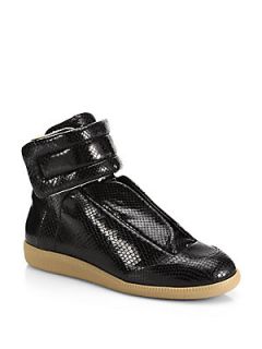Maison Martin Margiela Snake Embossed Leather Future High Top Sneakers   Black 