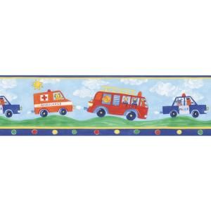 Brewster 6 in. Fire Engines Blue Fire Truck Border 443B97633
