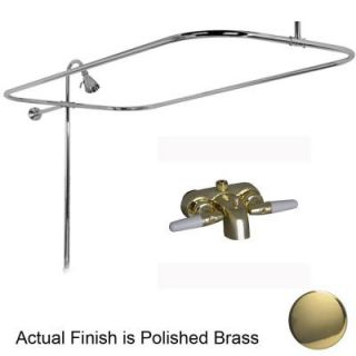 Pegasus 2 Handle Claw Foot Tub Faucet with Riser, 54 in. Rectangular Shower Ring and Showerhead in Polished Brass 4190 54 PB