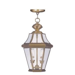 Filament Design Providence Collection 2 Light Outdoor Polished Brass with Clear Beveled Glass Pendant CLI MEN2265 01