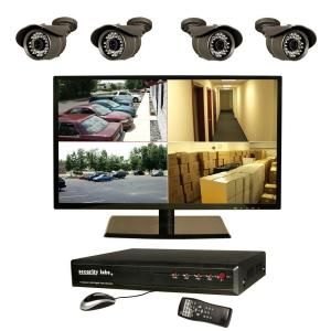 Security Labs 4 CH 1 TB Surveillance System with (4) 600TVL Indoor/Outdoor Cameras and 18.5 in. LED Monitor DISCONTINUED SLM462