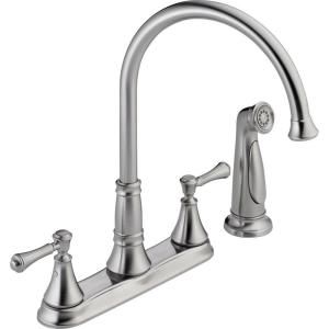 Delta Cassidy 2 Handle Side Sprayer Kitchen Faucet in Arctic Stainless 2497LF AR