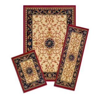 Capri Wrought Iron Medallion 3 Piece Set incl. 5 ft. x 7 ft. Area Rug, Matching 22 in. x 59 in. Runner and 22 in. x 31 in. Mat XX35/372 W