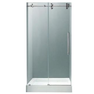 Vigo 60 in. x 80 in. Frameless Bypass Shower Door in Chrome with Clear Glass and White Base with Center Drain VG6041CHCL60WS