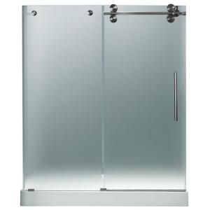 Vigo 60 in. x 80 in. Frameless Pivot Shower Door in Stainless Steel and Frosted Glass with White Base with Center Drain VG6041STMT60RWL