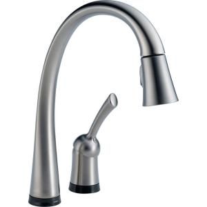 Delta Pilar Single Handle Pull Down Sprayer Kitchen Faucet with Touch2O Technology in Arctic Stainless 980T AR DST