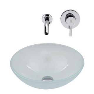Vigo Vessel Sink in White Frost and Wall Mount Faucet Set in Chrome VGT272