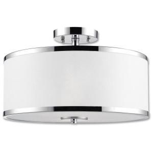 Concord Collection 2 Light Chrome Semi Flush Fixture with White Fabric Shade 23065 C2A